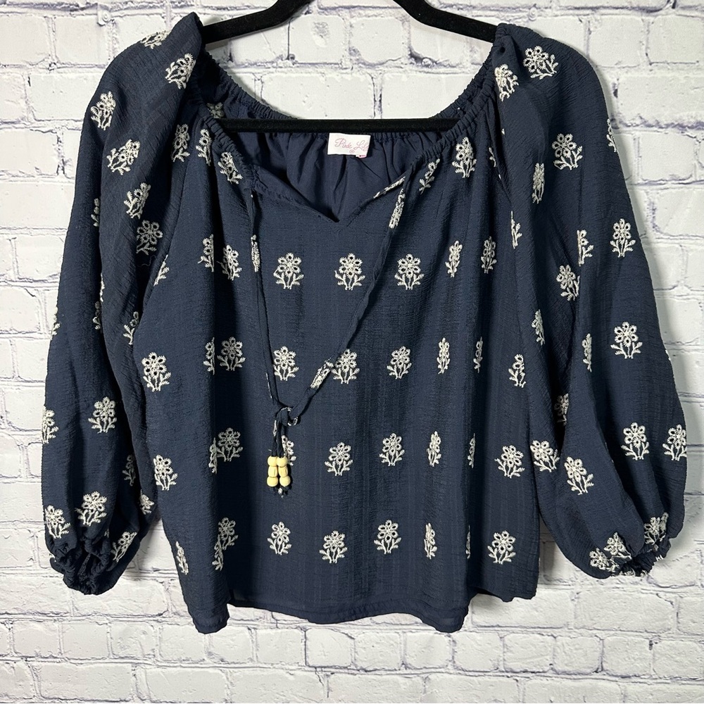 Pink Lily Navy Blue Floral Blouse